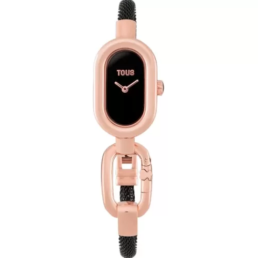 Outlet Analog Watch with black IP steel bracelet and rose-colored IPRG steel case Hold Oval For Her | Analog Watches