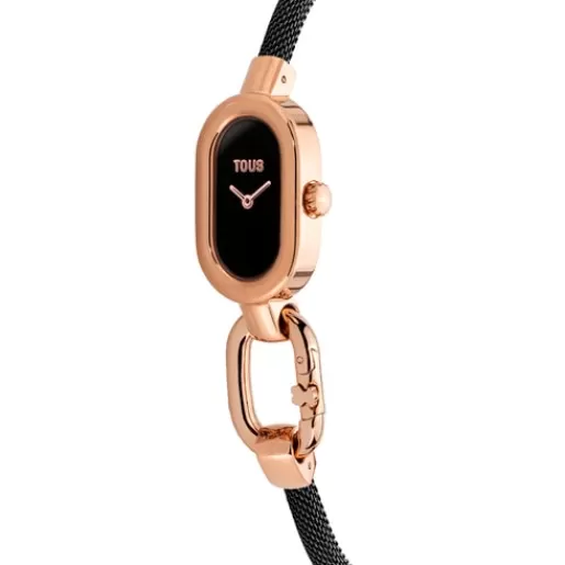 Outlet Analog Watch with black IP steel bracelet and rose-colored IPRG steel case Hold Oval For Her | Analog Watches