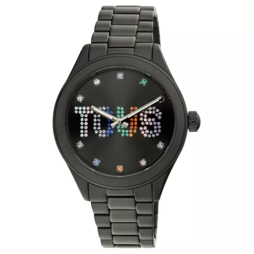 Sale Analogue watch with black IP steel wristband and crystals T-Logo For Her | Analog Watches