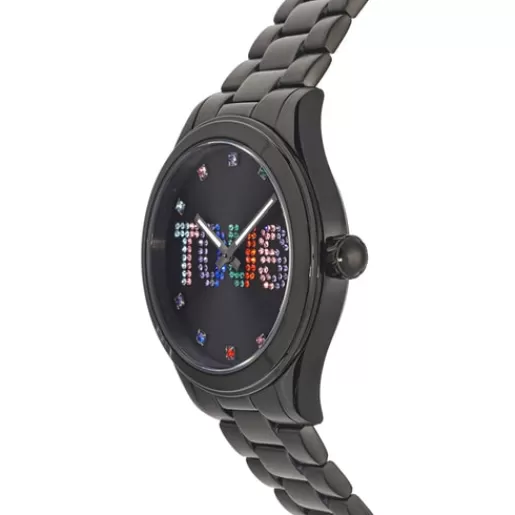 Sale Analogue watch with black IP steel wristband and crystals T-Logo For Her | Analog Watches