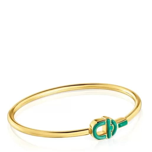Clearance Bangle with 18kt gold plating over silver and green motif MANIFESTO Silver Bracelets | Bangle Bracelets