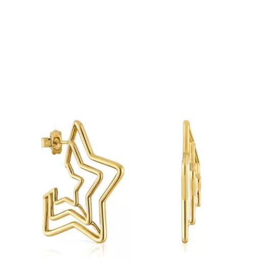 Online Bickie triple star Earrings with 18 kt gold plating over silver Silver Earrings | Hoop Earrings