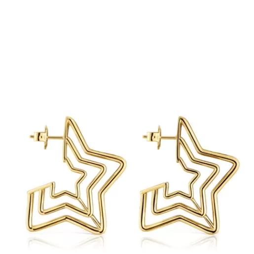 Online Bickie triple star Earrings with 18 kt gold plating over silver Silver Earrings | Hoop Earrings