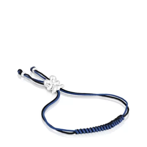 Online Bold Bear Bracelet with black and navy blue cord and a silver bear Silver Bracelets | Cord And Thread Bracelets