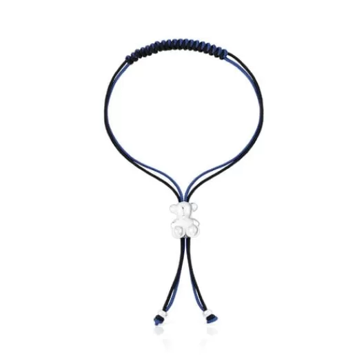 Online Bold Bear Bracelet with black and navy blue cord and a silver bear Silver Bracelets | Cord And Thread Bracelets
