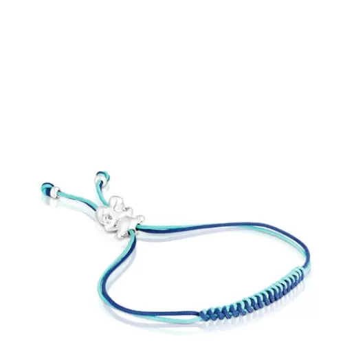 Online Bold Bear Bracelet with turquoise and navy blue cord and a silver bear Silver Bracelets | Cord And Thread Bracelets