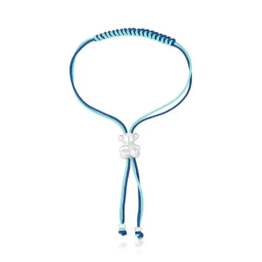 Online Bold Bear Bracelet with turquoise and navy blue cord and a silver bear Silver Bracelets | Cord And Thread Bracelets