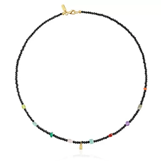 Sale Bold Bear Choker with 18kt gold plating over silver, onyx, gemstones Silver Necklaces