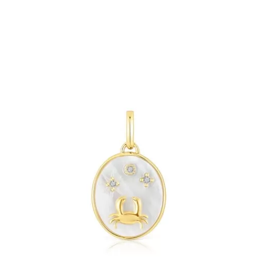 Online Cancer Pendant in silver vermeil with mother-of-pearl and topazes Horoscope Silver Pendants | Small Pendants