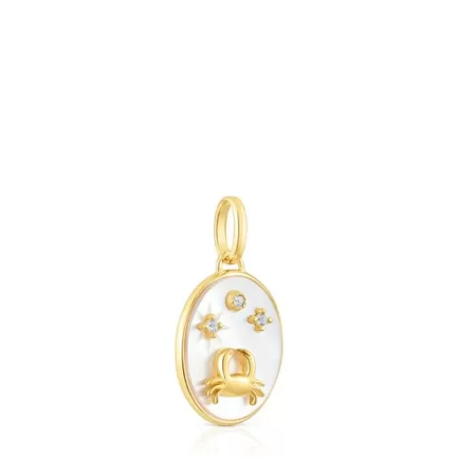 Online Cancer Pendant in silver vermeil with mother-of-pearl and topazes Horoscope Silver Pendants | Small Pendants