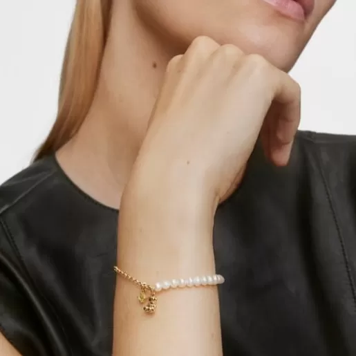 Shop Chain bear Bracelet with gold plating over silver, cultured pearls and peridot Bold Bear Silver Bracelets | Pearl Bracelets