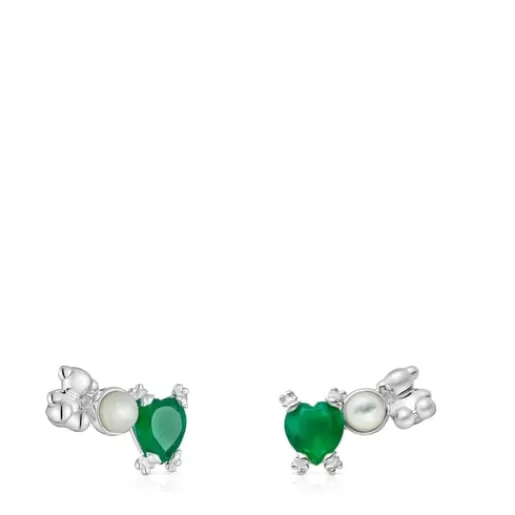 Sale Climber earrings with bear, mother of pearl and chalcedony Color Pills Silver Earrings