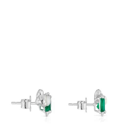 Sale Climber earrings with bear, mother of pearl and chalcedony Color Pills Silver Earrings