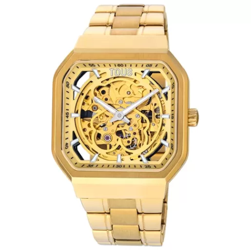 Shop D-Bear Analogue watch with gold colored IP strap For Her | For Man