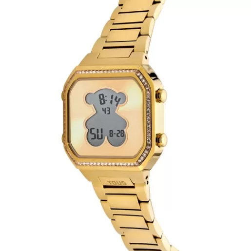 Shop Digital Watch with gold-colored IPG steel bracelet and zirconias D-BEAR For Her