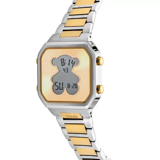 Sale Digital Watch with stainless steel bracelet and gold-colored IPG steel D-BEAR For Her
