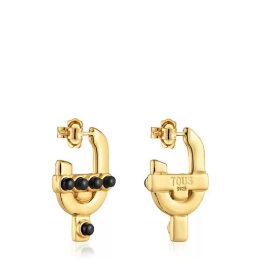 New Earrings with 18kt gold plating over silver and onyx MANIFESTO Silver Earrings