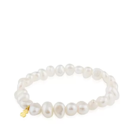 Sale Gold Sweet Dolls Bracelet with baroque pearls and Bear motif Gold Bracelets | Pearl Bracelets