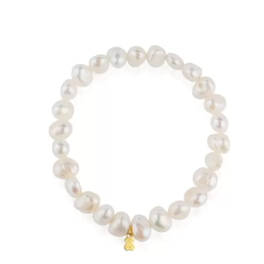 Sale Gold Sweet Dolls Bracelet with baroque pearls and Bear motif Gold Bracelets | Pearl Bracelets