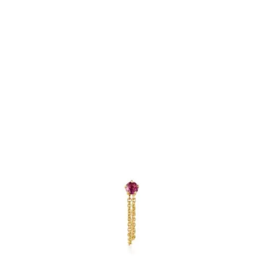 Shop Gold Cool Joy 1/2 Earring with double chain and rhodolite Gold Earrings | Small Earrings