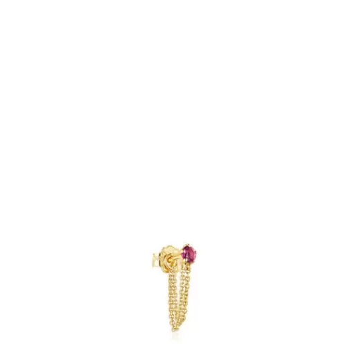 Shop Gold Cool Joy 1/2 Earring with double chain and rhodolite Gold Earrings | Small Earrings