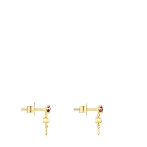 New Gold Cool Joy Earrings with rhodolite, chrome diopside and bear motif Gold Earrings | Small Earrings