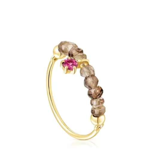 Cheap Gold Cool Joy Ring with smoky quartz and rhodolite 分类为空 | Small Rings