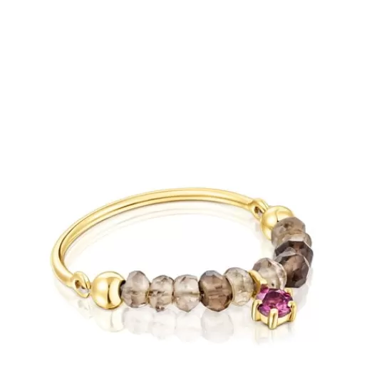 Cheap Gold Cool Joy Ring with smoky quartz and rhodolite 分类为空 | Small Rings