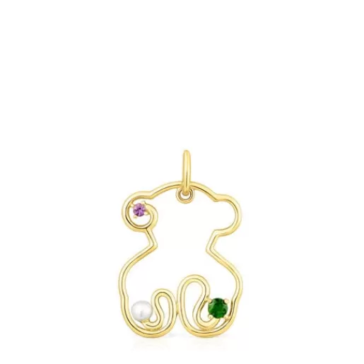 Outlet Gold Tsuri Bear pendant with gemstones and a cultured pearl Gold Pendants | Medium Pendants