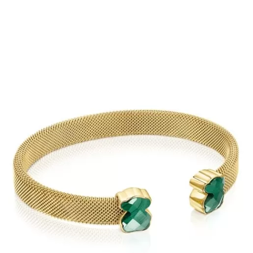 Shop Gold-colored IP Steel Mesh Color Bracelet with Malachite Silver Bracelets | Bangle Bracelets