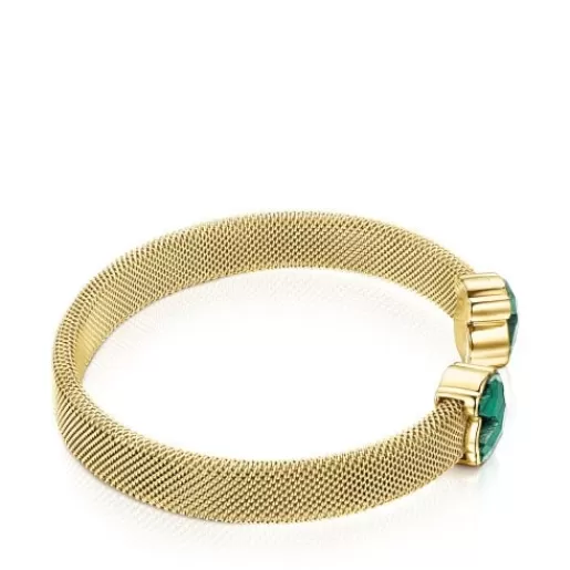 Shop Gold-colored IP Steel Mesh Color Bracelet with Malachite Silver Bracelets | Bangle Bracelets