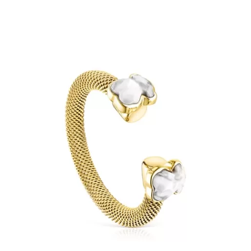 Shop Gold-colored IP Steel Mesh Color open Ring with Howlite Silver Rings | Open Rings