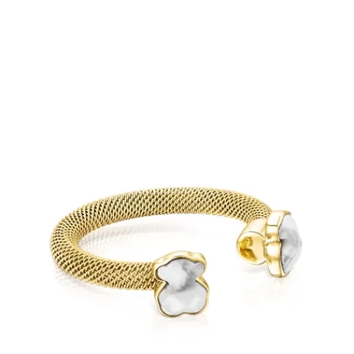 Shop Gold-colored IP Steel Mesh Color open Ring with Howlite Silver Rings | Open Rings