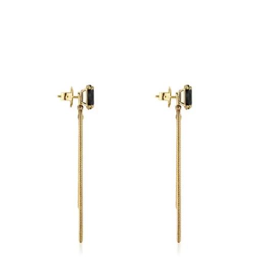 New Hoop earrings with 18kt gold plating over silver and onyx Cachito Mío Silver Earrings