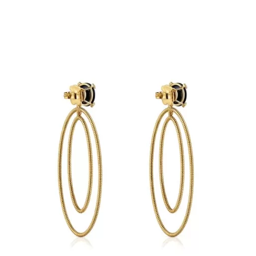 New Hoop earrings with 18kt gold plating over silver and onyx Cachito Mío Silver Earrings