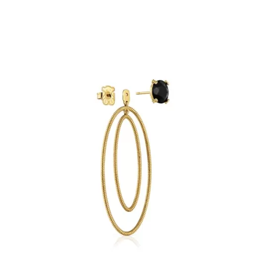 New Hoop earrings with 18kt gold plating over silver and onyx Cachito Mío Silver Earrings
