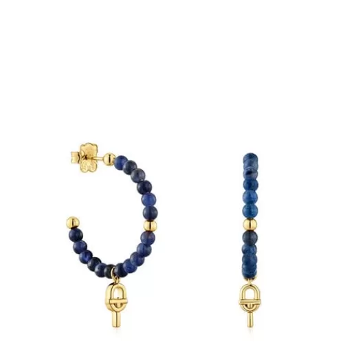 Outlet Hoop earrings with 18kt gold plating over silver and sodalite MANIFESTO Silver Earrings | Hoop Earrings