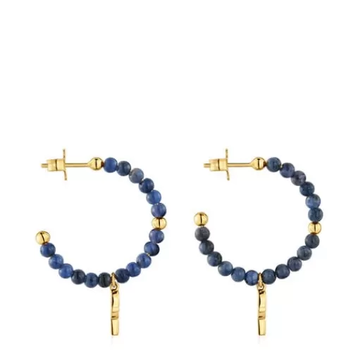 Outlet Hoop earrings with 18kt gold plating over silver and sodalite MANIFESTO Silver Earrings | Hoop Earrings