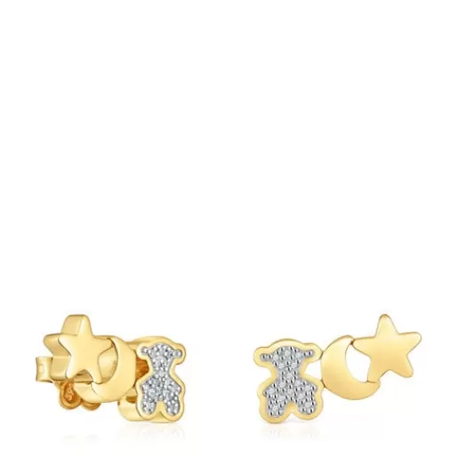 Sale 18kt gold plating over silver Climber earrings with diamonds 1950 Silver Earrings