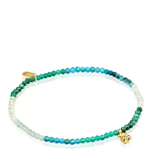 Shop 18kt gold plating over silver elastic Bracelet with green gemstones Bold Bear Silver Bracelets