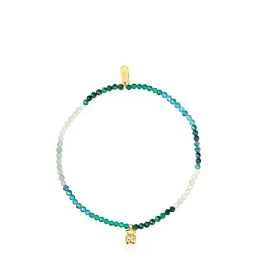 Shop 18kt gold plating over silver elastic Bracelet with green gemstones Bold Bear Silver Bracelets
