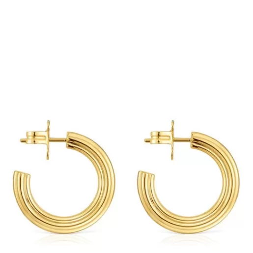Outlet 18kt gold plating over silver Hoop earrings and flower motif 1950 Silver Earrings | Hoop Earrings