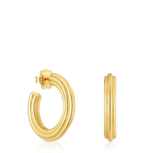 Shop 18kt gold plating over silver long Hoop earrings with flower motif 1950 Silver Earrings | Large Earrings