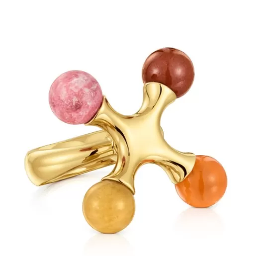 Online 18kt gold plating over silver Ring with gemstones X LEA COLOMBO Silver Rings