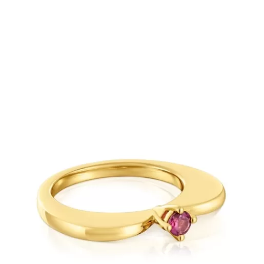 Cheap Large heart Ring with 18kt gold plating over silver and rhodolite My Other Half Silver Rings | Large Rings