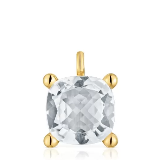 Sale Large 18kt gold plating over silver and rock crystal quartz Pendant Color White Large Pendants