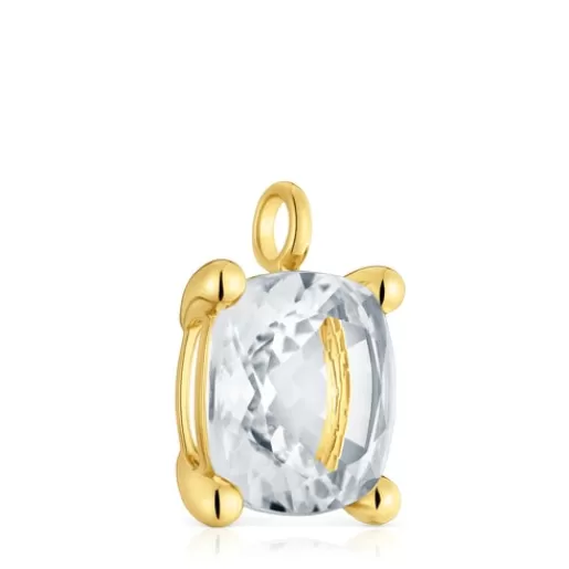 Sale Large 18kt gold plating over silver and rock crystal quartz Pendant Color White Large Pendants