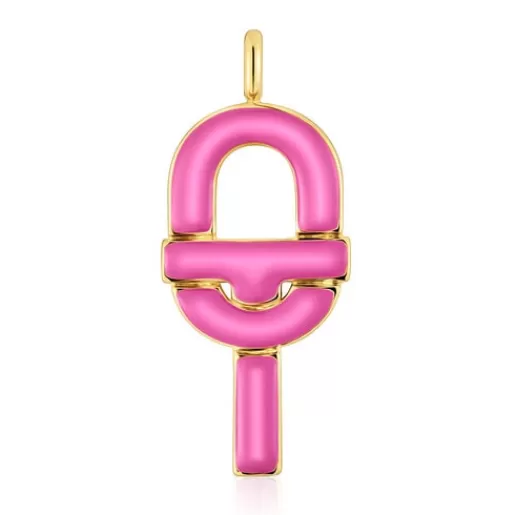 Cheap Large Pendant with 18kt gold plating over silver and fuchsia-colored enamel MANIFESTO Silver Pendants | Large Pendants