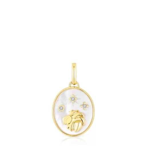 Cheap Leo Pendant in silver vermeil with mother-of-pearl and topazes Horoscope Silver Pendants | Small Pendants