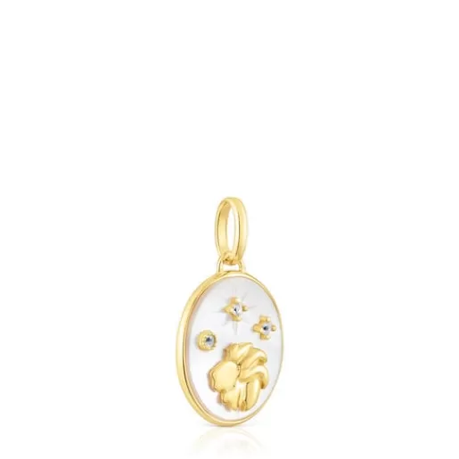 Cheap Leo Pendant in silver vermeil with mother-of-pearl and topazes Horoscope Silver Pendants | Small Pendants